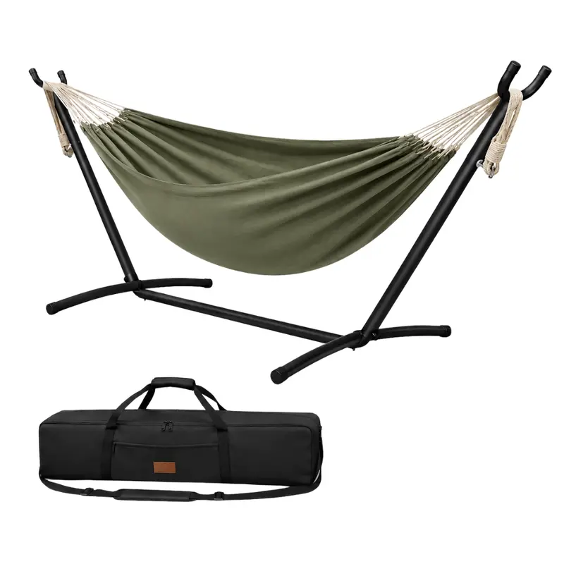 Double-Layer Hammock with Heavy-Duty Steel Stand, 500-Pound Capacity, and Travel Carry Bag 2