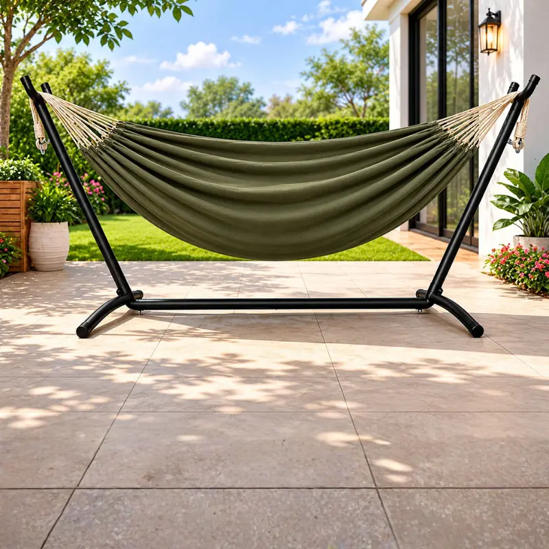 Double-Layer Hammock with Heavy-Duty Steel Stand, 500-Pound Capacity, and Travel Carry Bag