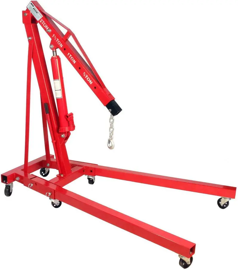 Dragway Tools 2-Ton Hydraulic Engine Hoist – Folding Cherry Picker with 360° Rotating Casters