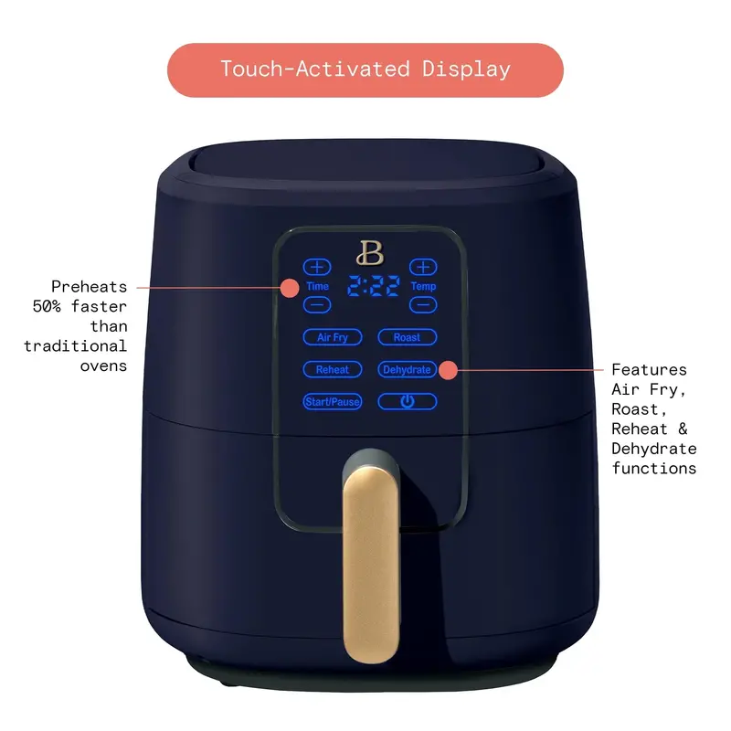 Drew Barrymore Starry Night Air Fryer – 6-Quart TurboCrisp Model with Touchscreen Interface, Blue Design