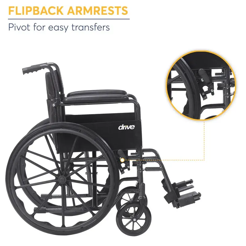 Drive Medical Silver Sport 1 Lightweight Wheelchair – Full-Arm Design with Swing-Away Footrests