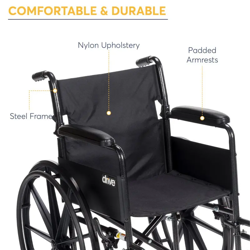 Drive Medical Silver Sport 1 Lightweight Wheelchair – Full-Arm Design with Swing-Away Footrests