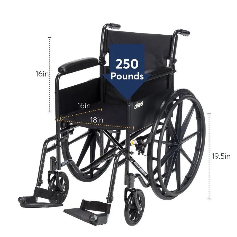 Drive Medical Silver Sport 1 Lightweight Wheelchair – Full-Arm Design with Swing-Away Footrests