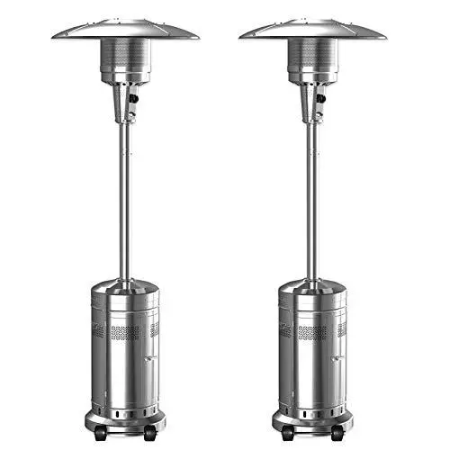 Dual 48,000 BTU Propane Patio Heater Set – Stainless Steel Floor-Standing Outdoor Heaters with Wheels