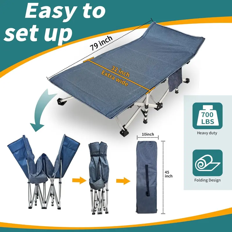 Dual Adult/Kid Folding Cot Set – Padded Mattresses, Compact Design for Home, Camp or Guest Use