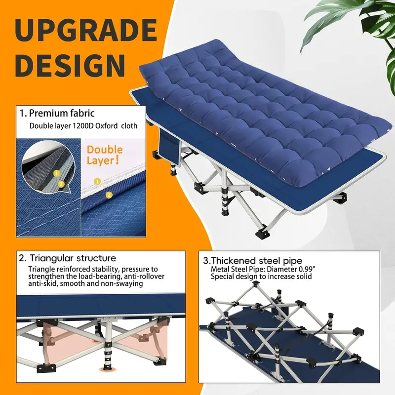 Dual Adult/Kid Folding Cot Set – Padded Mattresses, Compact Design for Home, Camp or Guest Use