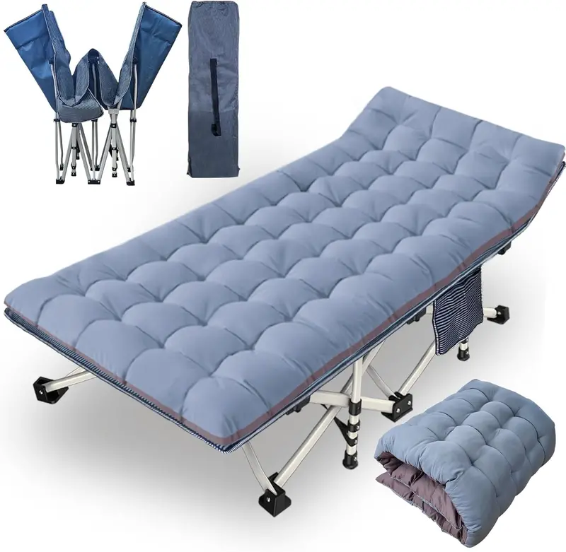 Dual Adult/Kid Folding Cot Set – Padded Mattresses, Compact Design for Home, Camp or Guest Use