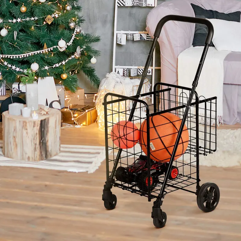 Dual-Basket Folding Utility Cart – Compact Shopping Trolley with 360° Swivel Wheels 2