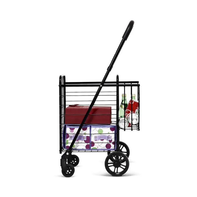 Dual-Basket Folding Utility Cart – Compact Shopping Trolley with 360° Swivel Wheels