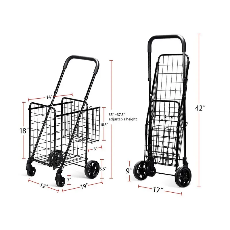 Dual-Basket Folding Utility Cart – Compact Shopping Trolley with 360° Swivel Wheels