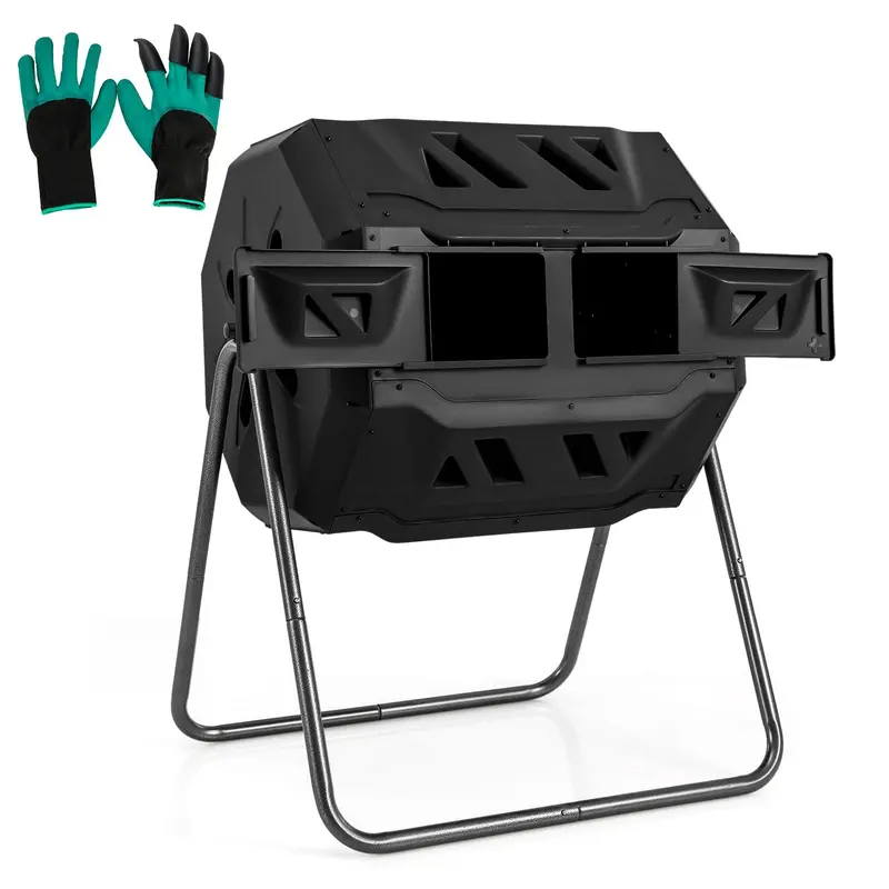Dual-Chamber Compost Tumbler – 42-Gallon Rotating Bin with Sliding Doors & Reinforced Steel Frame