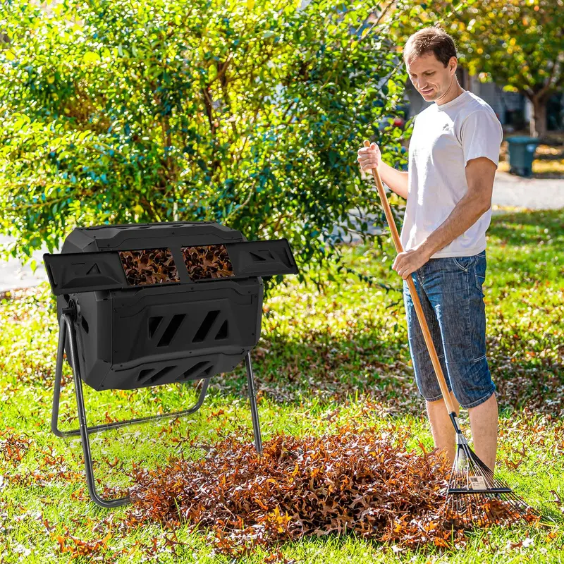 Dual-Chamber Compost Tumbler – 42-Gallon Rotating Bin with Sliding Doors & Reinforced Steel Frame 2