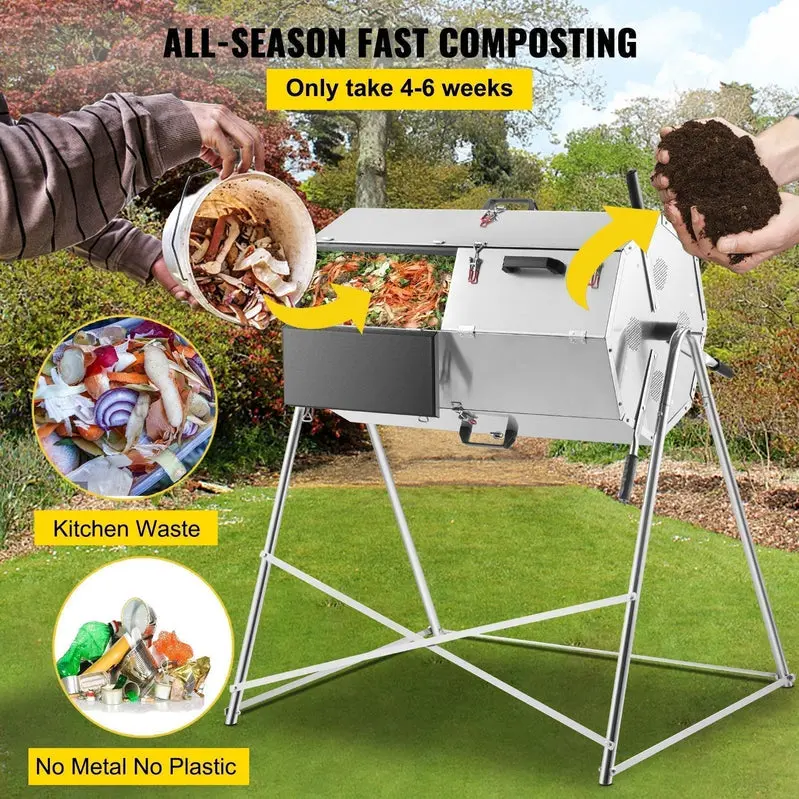 Dual-Chamber Rotating Steel Compost Tumbler – 33-Gallon Outdoor Bin