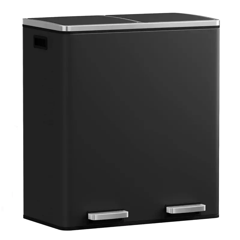 Dual-Compartment Stainless Steel Step Trash Can – 60-Liter (16-Gallon) Touch-Free Bin Set
