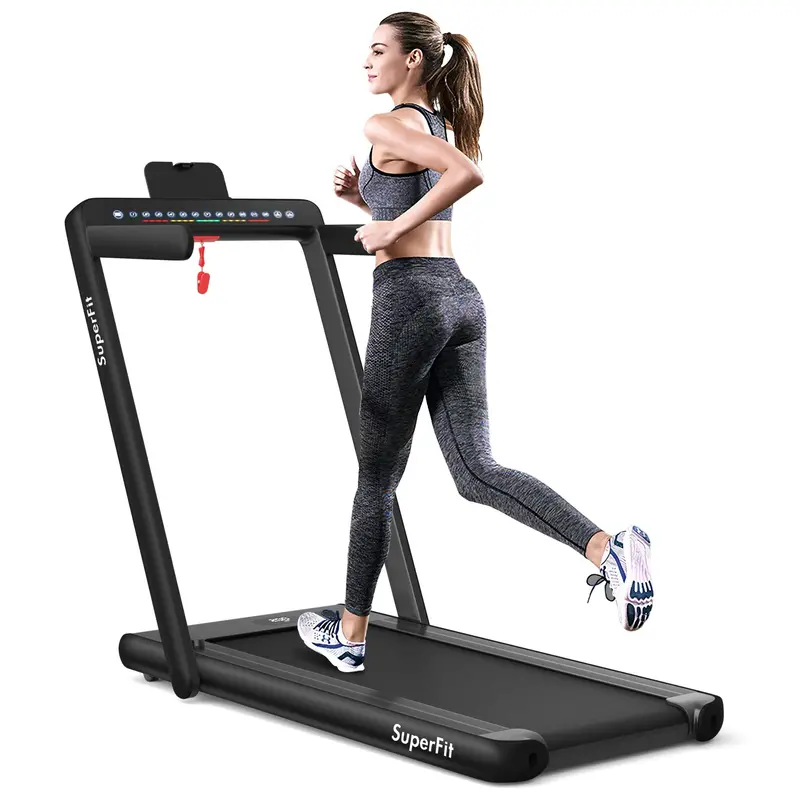 Dual-Display Under-Desk Folding Treadmill – 2.25HP Superfit Compact Exercise Pad