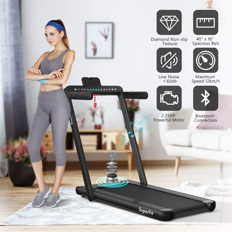 Dual-Display Under-Desk Folding Treadmill – 2.25HP Superfit Compact Exercise Pad 2