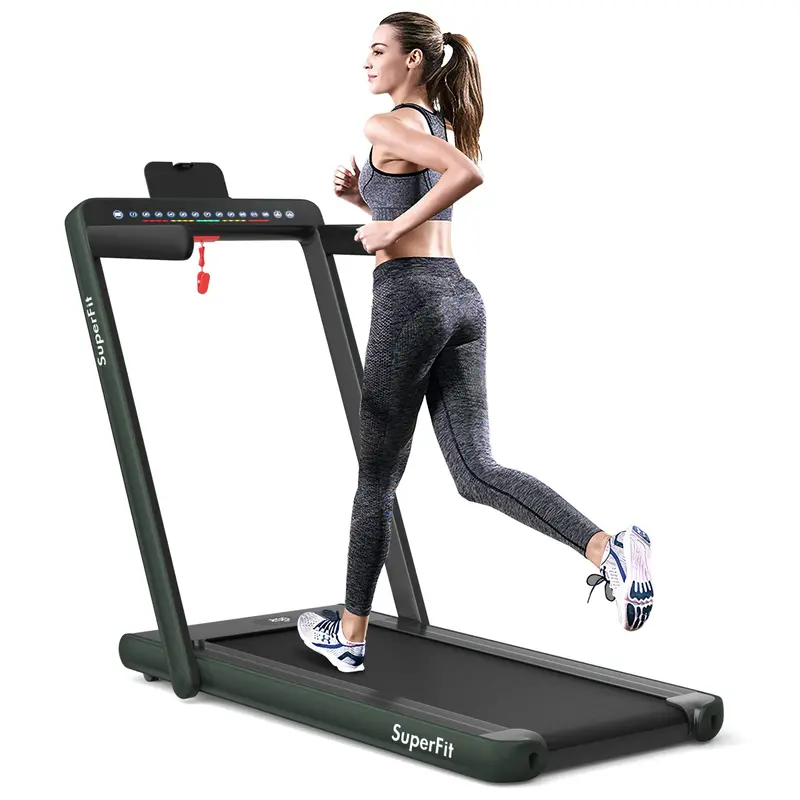 Dual-Display Under-Desk Folding Treadmill – 2.25HP Superfit Compact Exercise Pad