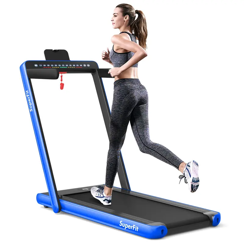 Dual-Display Under-Desk Folding Treadmill – 2.25HP Superfit Compact Exercise Pad