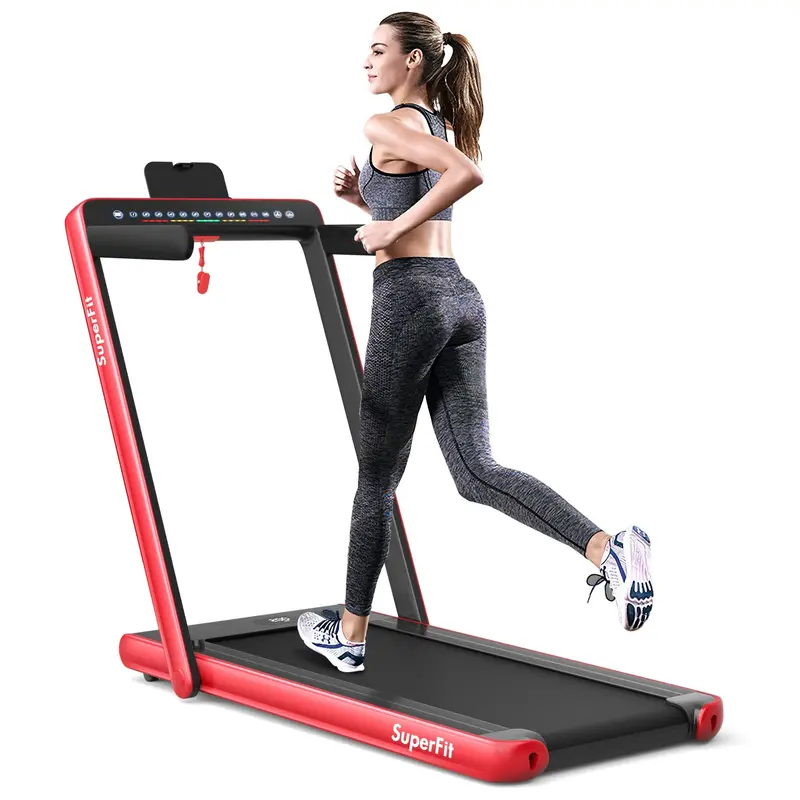 Dual-Display Under-Desk Folding Treadmill – 2.25HP Superfit Compact Exercise Pad