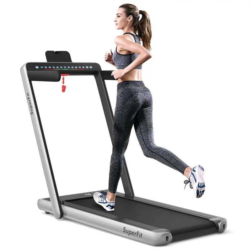 Dual-Display Under-Desk Folding Treadmill – 2.25HP Superfit Compact Exercise Pad