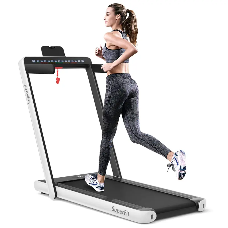 Dual-Display Under-Desk Folding Treadmill – 2.25HP Superfit Compact Exercise Pad