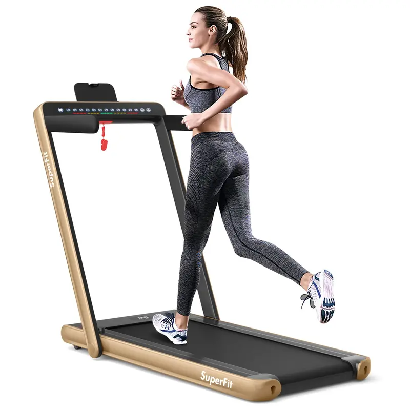 Dual-Display Under-Desk Folding Treadmill – 2.25HP Superfit Compact Exercise Pad