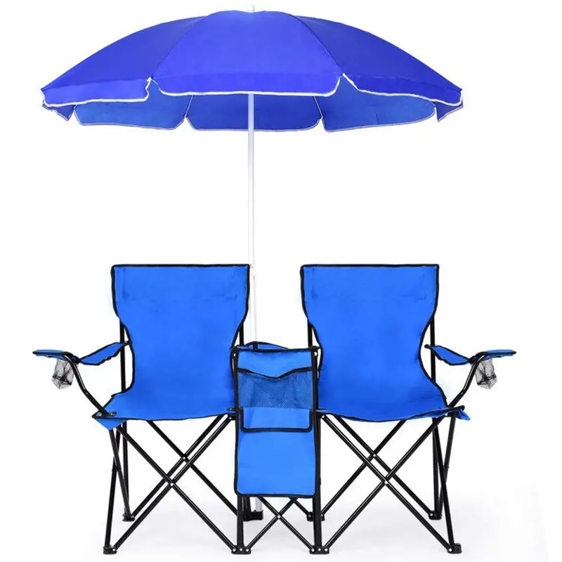 Dual-Folding Picnic Chair Set with Built-in Umbrella, Mini Table & Carry Bag 1