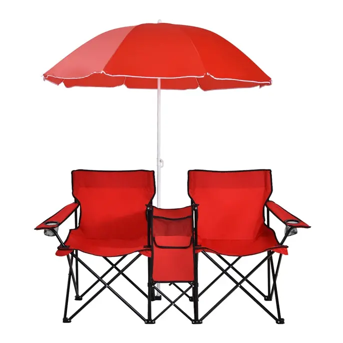 Dual-Folding Picnic Chair Set with Built-in Umbrella, Mini Table & Carry Bag
