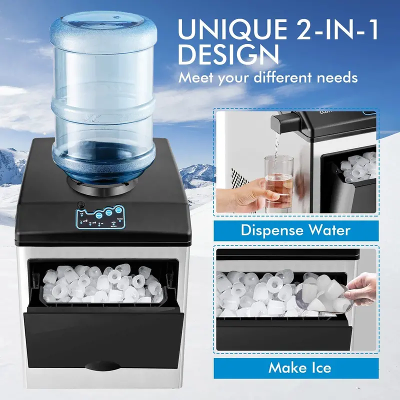 Dual-Function Countertop Ice Maker & Water Cooler – 48 lbs/24 Hours with Small/Medium/Large Ice Options