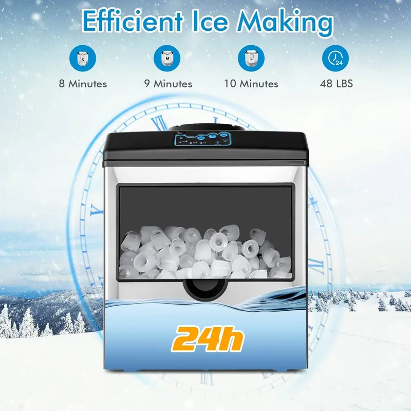 Dual-Function Countertop Ice Maker & Water Cooler – 48 lbs/24 Hours with Small/Medium/Large Ice Options