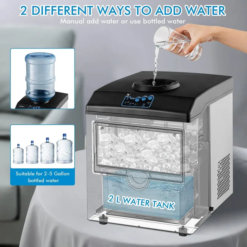 Dual-Function Countertop Ice Maker & Water Cooler – 48 lbs/24 Hours with Small/Medium/Large Ice Options
