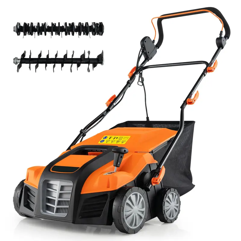 Dual-Function Electric Lawn Dethatcher & Scarifier – 16" Corded Unit with 14.5-Gal Catch Bag