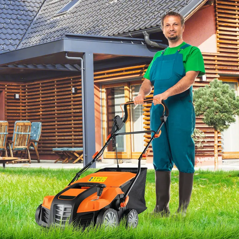 Dual-Function Electric Lawn Dethatcher & Scarifier – 16" Corded Unit with 14.5-Gal Catch Bag