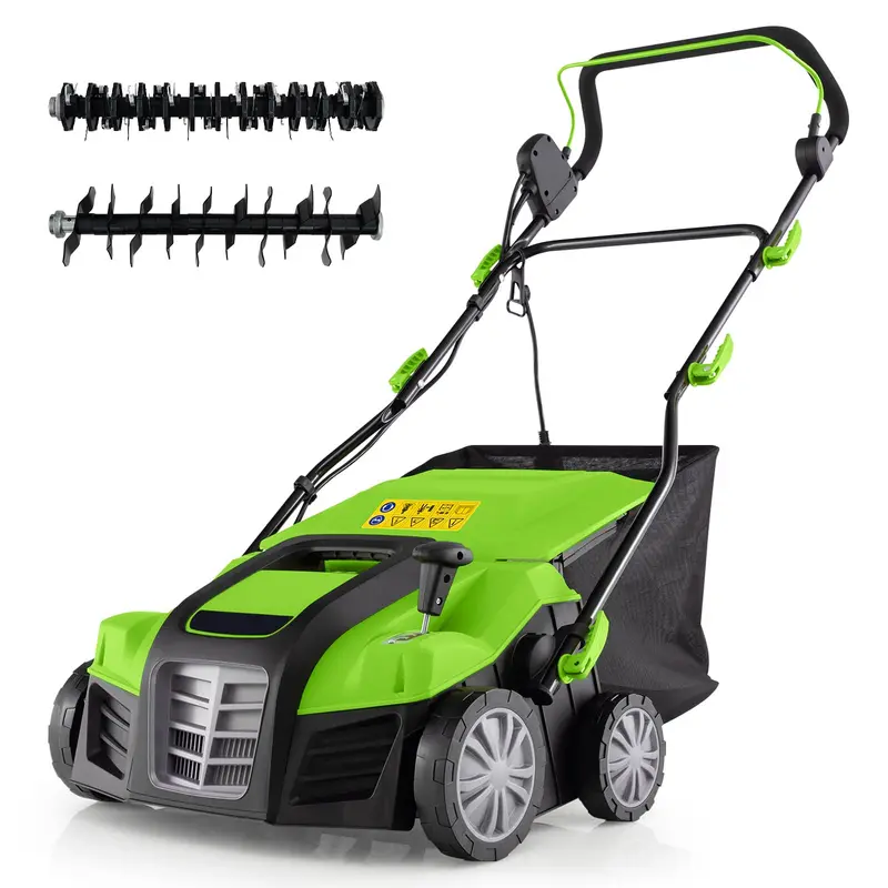 Dual-Function Electric Lawn Dethatcher & Scarifier – 16" Corded Unit with 14.5-Gal Catch Bag