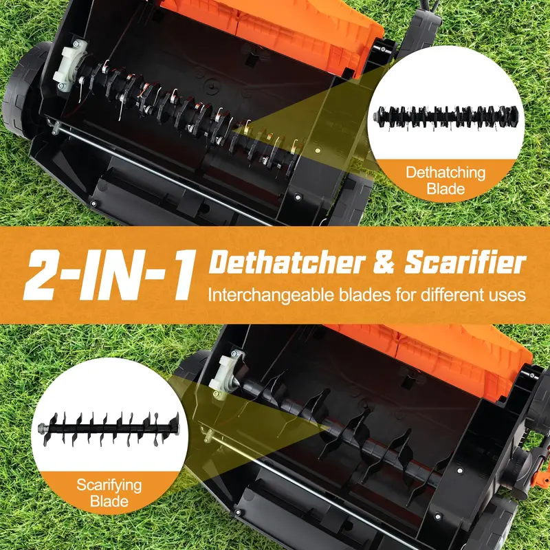 Dual-Function Electric Lawn Dethatcher & Scarifier – 16" Corded Unit with 14.5-Gal Catch Bag
