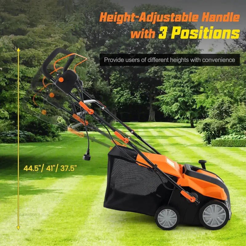 Dual-Function Electric Lawn Dethatcher & Scarifier – 16" Corded Unit with 14.5-Gal Catch Bag