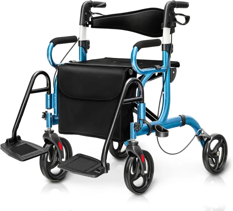 Dual-Function Folding Rollator Walker and Transport Wheelchair for Seniors