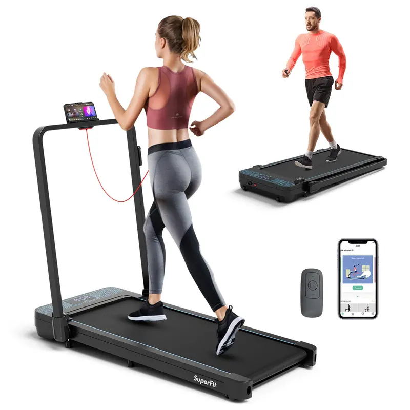 Dual-Function Folding Treadmill – 300 LB Capacity Walking Pad with Handlebar, Remote & App Control, Under-Desk Design
