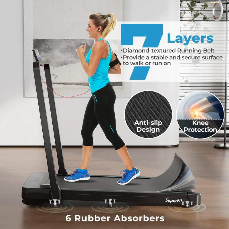 Dual-Function Folding Treadmill – 300 LB Capacity Walking Pad with Handlebar, Remote & App Control, Under-Desk Design