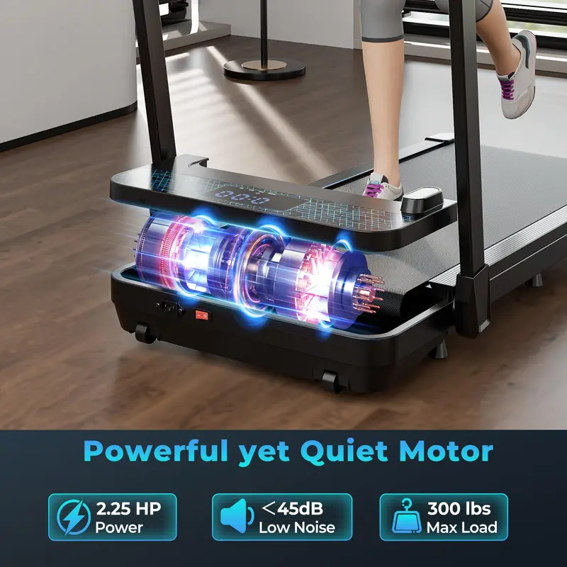 Dual-Function Folding Treadmill – 300 LB Capacity Walking Pad with Handlebar, Remote & App Control, Under-Desk Design