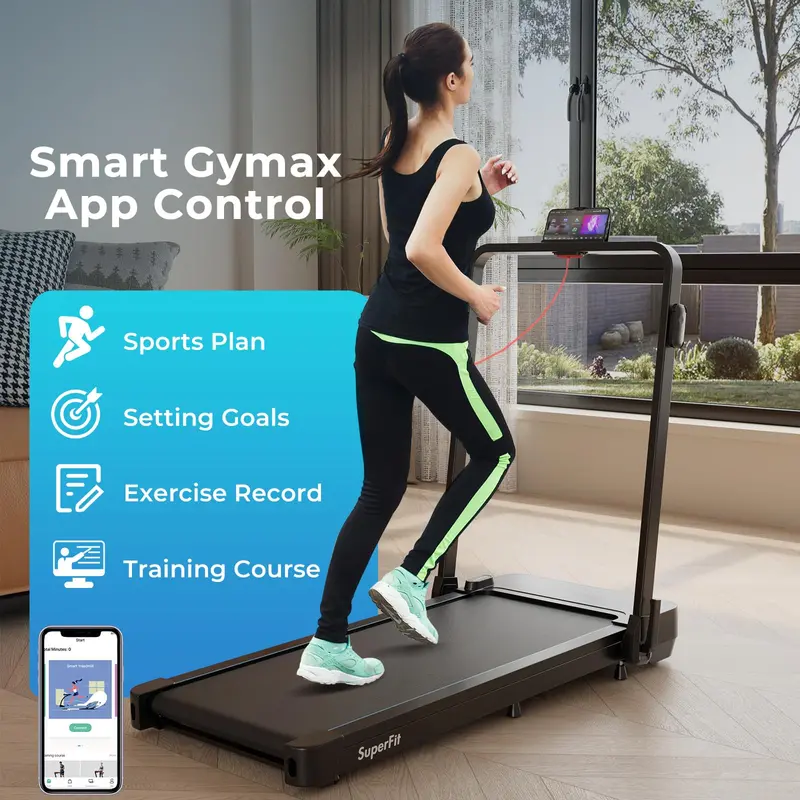 Dual-Function Folding Treadmill – 300 LB Capacity Walking Pad with Handlebar, Remote & App Control, Under-Desk Design