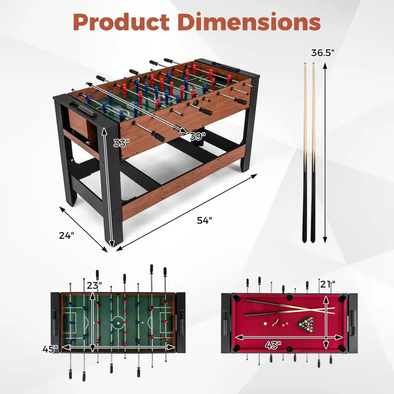 Dual-Function Foosball and Pool Table (54") for Indoor or Outdoor Recreation
