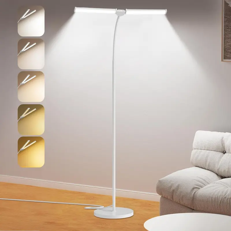 Dual-Function LED Floor Lamp – Two Adjustable Heads with Independent Brightness & Color Control