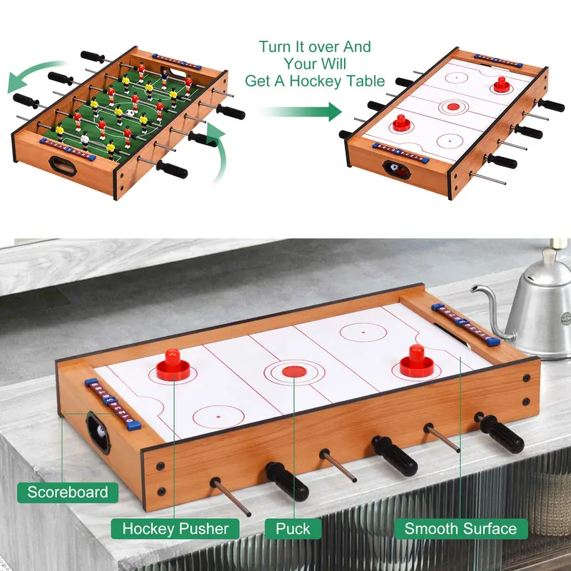 Dual-Function Mini Game Table — Foosball & Air Hockey Combo with Authentic Play Surface 2