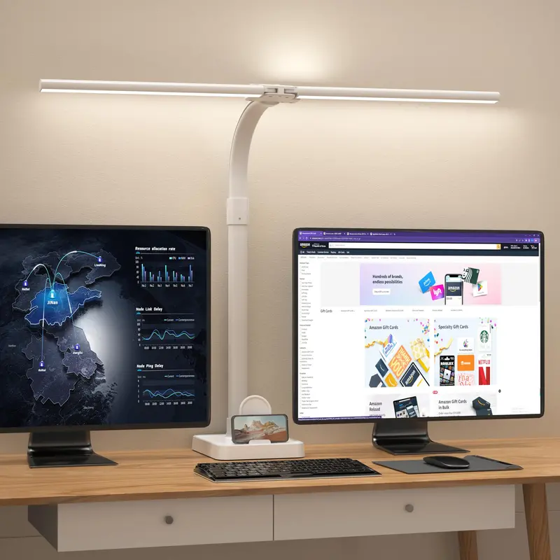 Dual-Head Architect LED Desk Lamp – 24W, 5 Brightness Levels & Flexible Gooseneck for Precision Tasks