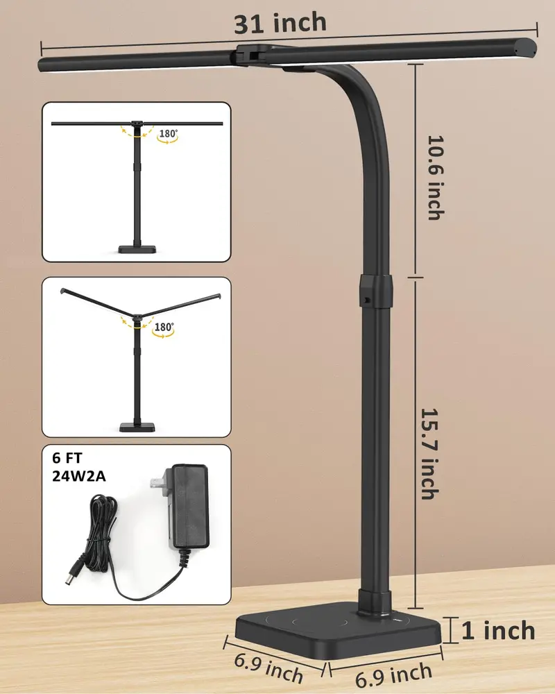 Dual-Head Architect LED Desk Lamp – 24W, 5 Brightness Levels & Flexible Gooseneck for Precision Tasks