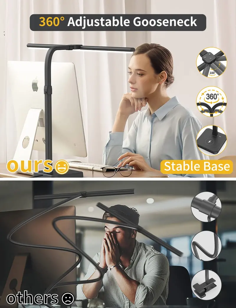 Dual-Head Architect LED Desk Lamp – 24W, 5 Brightness Levels & Flexible Gooseneck for Precision Tasks