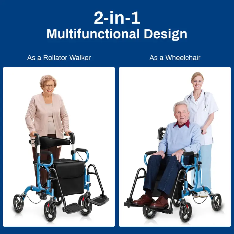 Dual-Mode Rollator Walker with Seat & Brakes – Lightweight Mobility Aid for Seniors 2