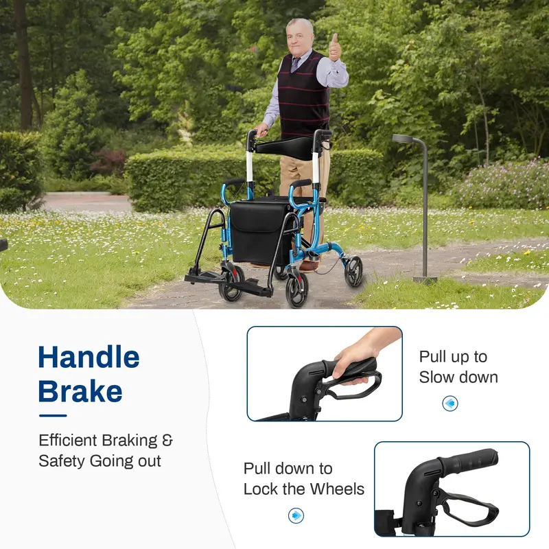Dual-Mode Rollator Walker with Seat & Brakes – Lightweight Mobility Aid for Seniors