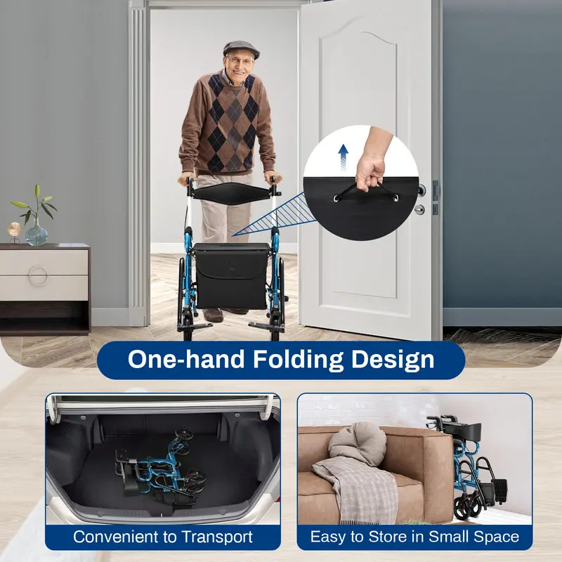 Dual-Mode Rollator Walker with Seat & Brakes – Lightweight Mobility Aid for Seniors